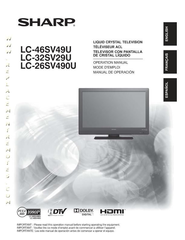 User Manual For Sharp Aquos Tv Gj221